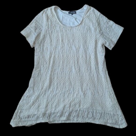 Long Short Sleeve Cream White Lace Top Size XL - Picture 5 of 6